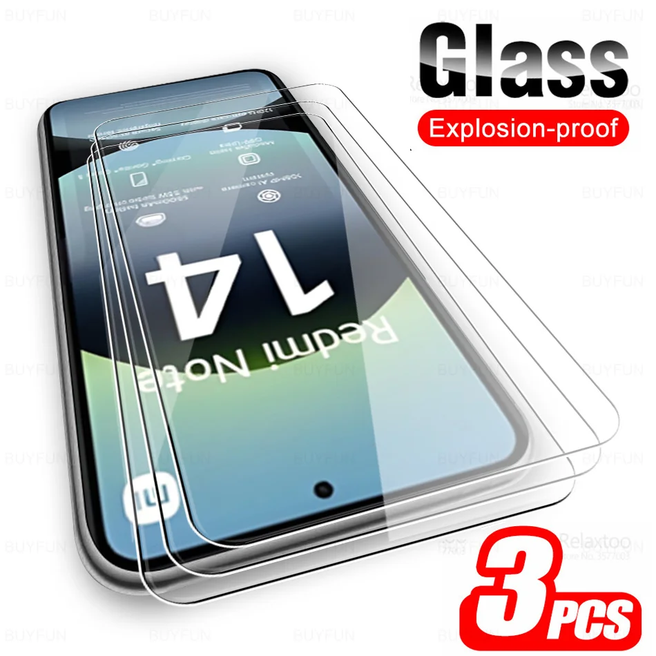 3Pcs กระจกนิรภัยป้องกันสําหรับ Xiaomi Redmi หมายเหตุ 14 Global RedmiNote14 4G Redmy Note14 5G คลุมทั้งหมดหน้าจอป้องกันฟิล์ม