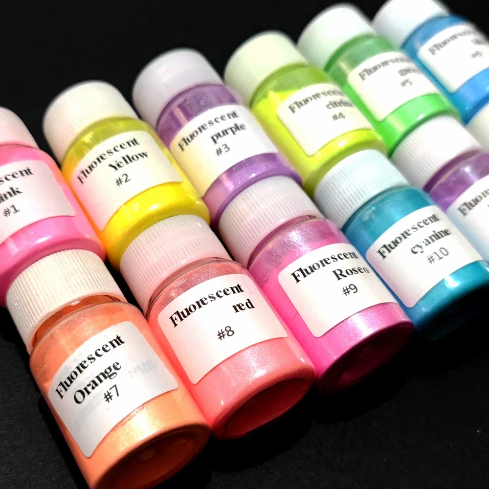 

12 Colors Fluorescent Neon Pearl Mica Powder Pigment for Epoxy Resin Car Paint Cosmetics Eyeshadow Soap Nail Art Dye