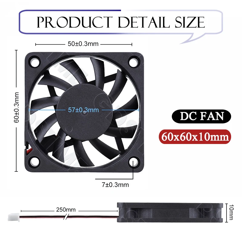 GDSTIME 60mm Fan 24V 12V Fan 60x60x10MM CPU Cooler 5V USB Computer Fan 6010 Ventilator for PC Case GPU Cooling 6CM Brushless Fan - view 5