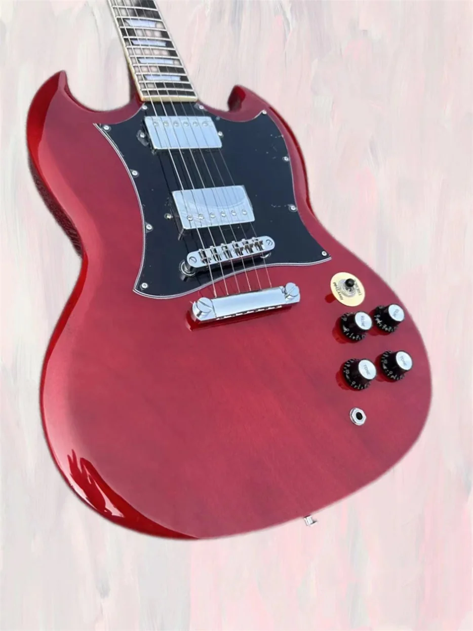 Standard electric guitar, SG, burgundy, shiny, flowerpot inlay