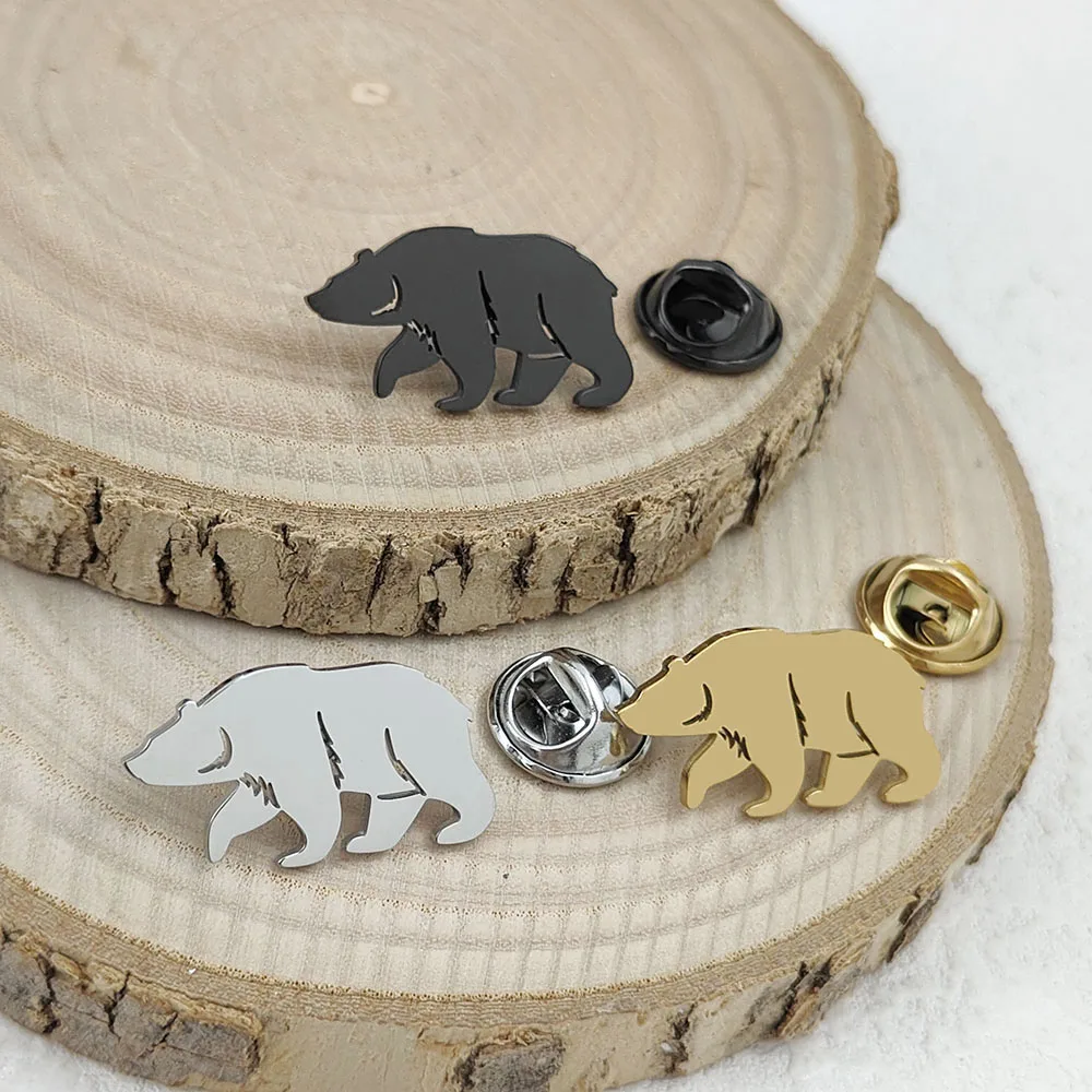 New polar bear gold-plated stainless steel badge, suit lapel pin, gold-plated men's brooch, business clothing matching