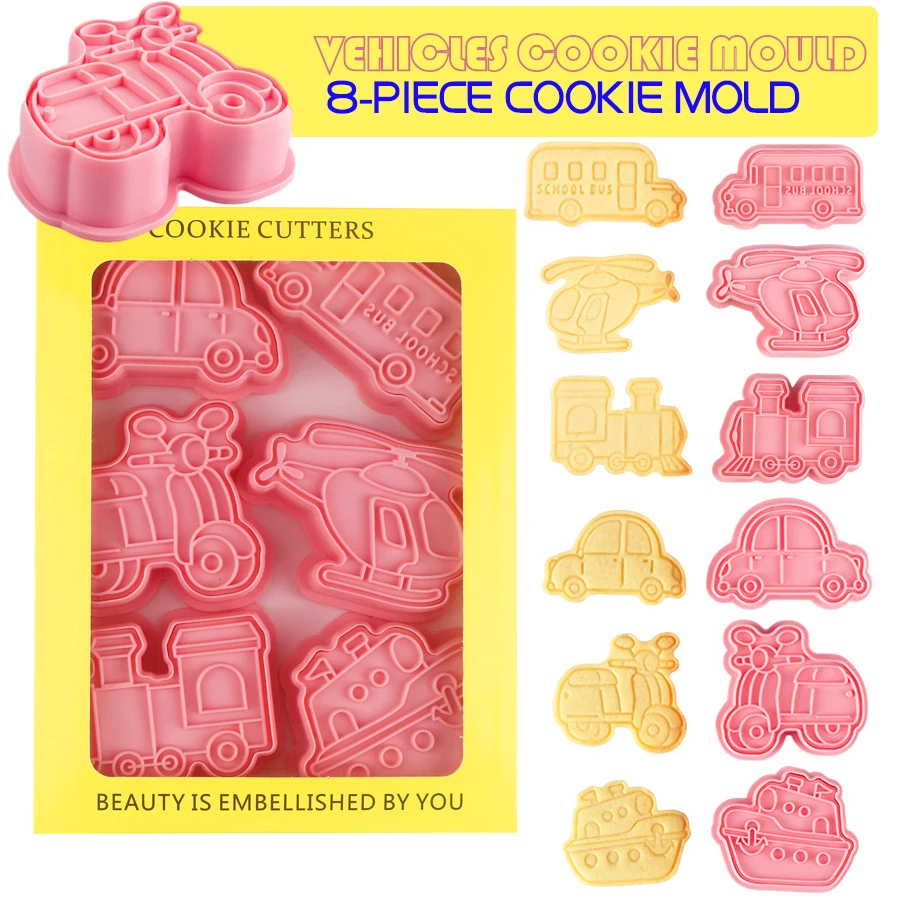 

6Pcs/Set Transportation Cartoon Biscuit DIY Cookie Mould Cutter 3D Biscuits Baking Mold Plastic Baking Decorating Kitchen Tools