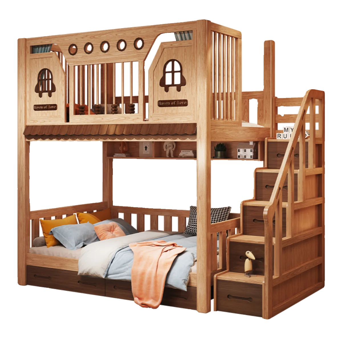 Children's bed bunk Solid wood Full solid wood High and low bed Mother and child  Boys duplex second floor tree house