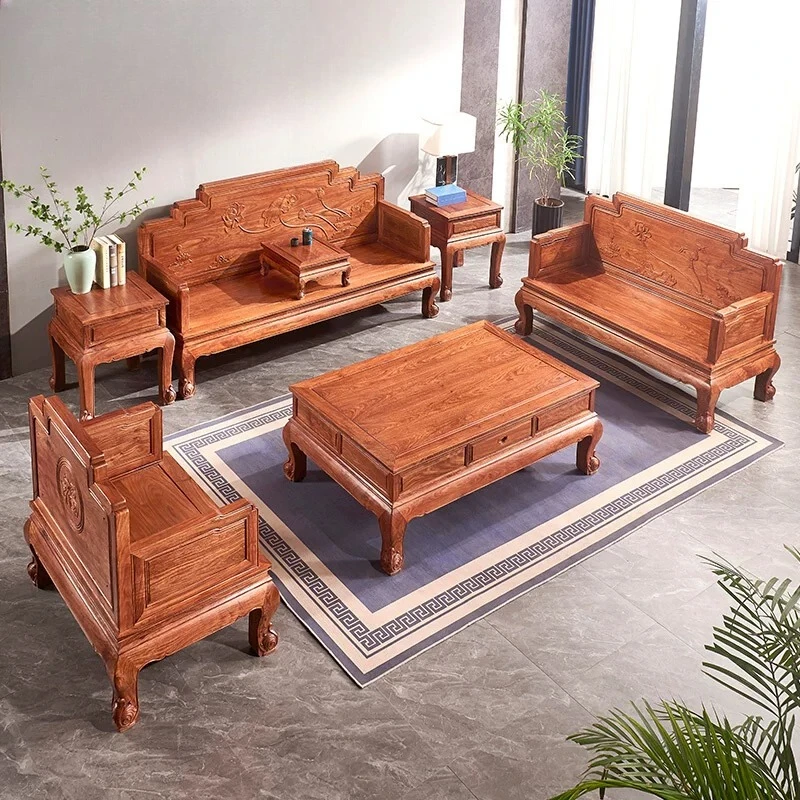 Mahogany sofa red sandalwood lotus sofa living room full set of rosewood furniture