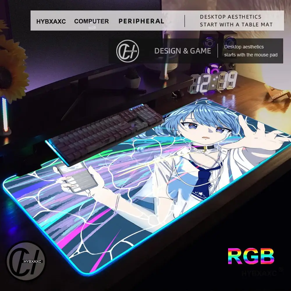 RGB Mouse Pad Hoshimachi Suisei Office Computer Accessories Mouse Carpet Hololive Gaming Pc Led Mousepad Anime Luminious Mat