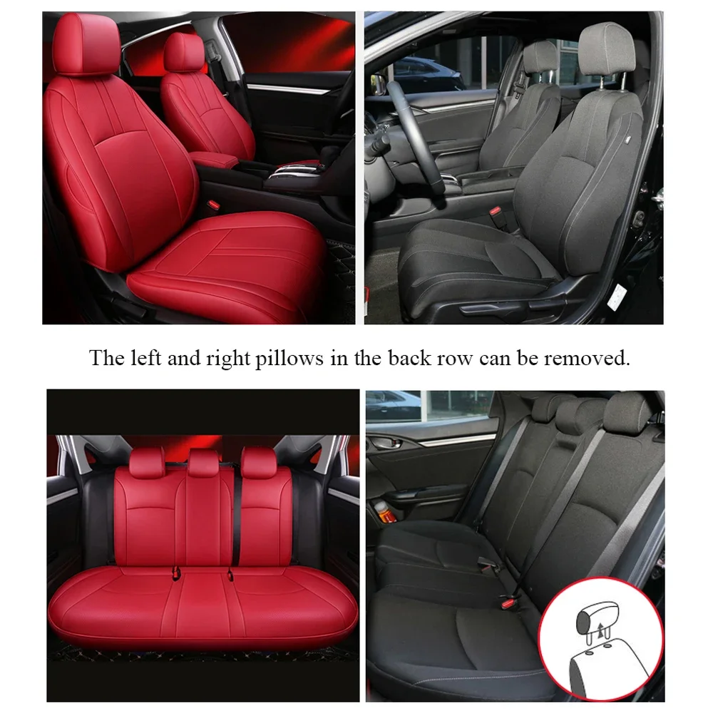 Full Set Car Seat Cover for Honda Civic 2020 -2022 Faux Leather Front / Rear Vehicle Protector Cushion Compatible with Airbag