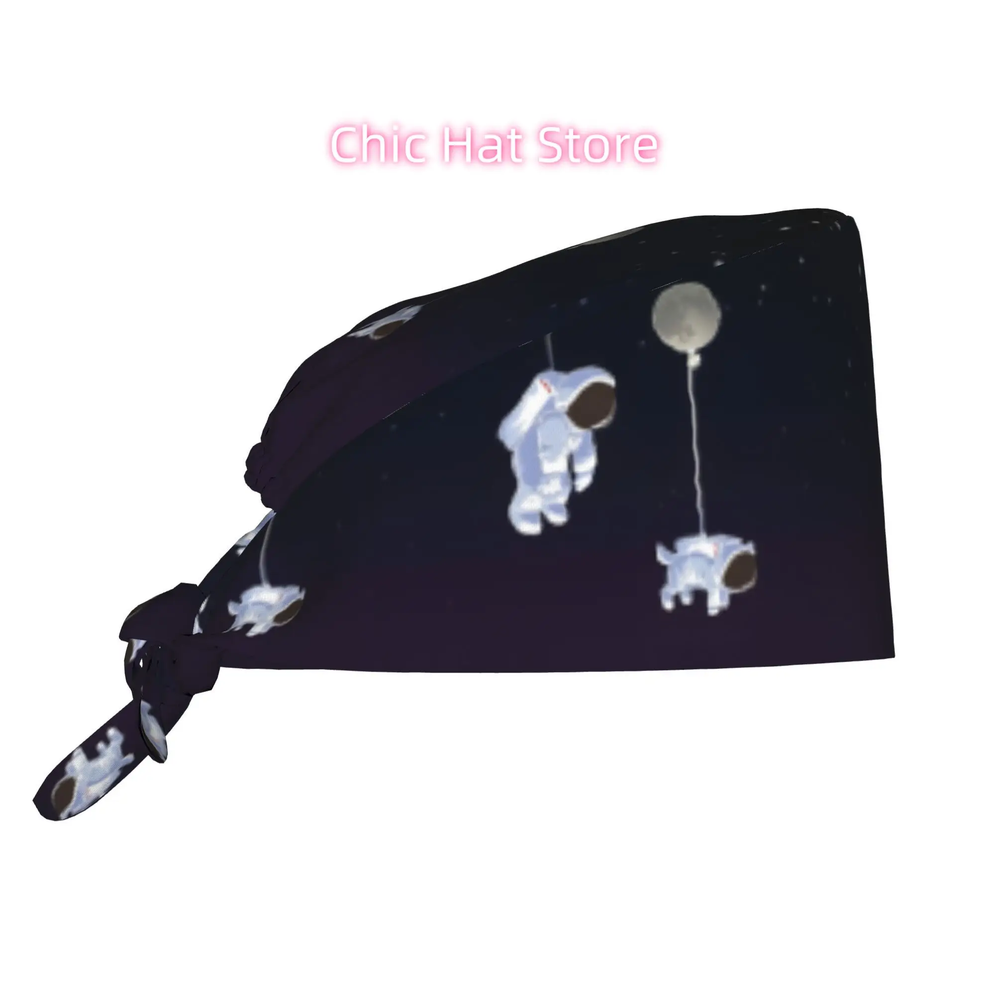 1pc Astronaut-Themed Unisex Work Cap - Lightweight Adjustable Tie-Back Nurse Hat, Dustproof Chef & Cooking Cap with Funky Space