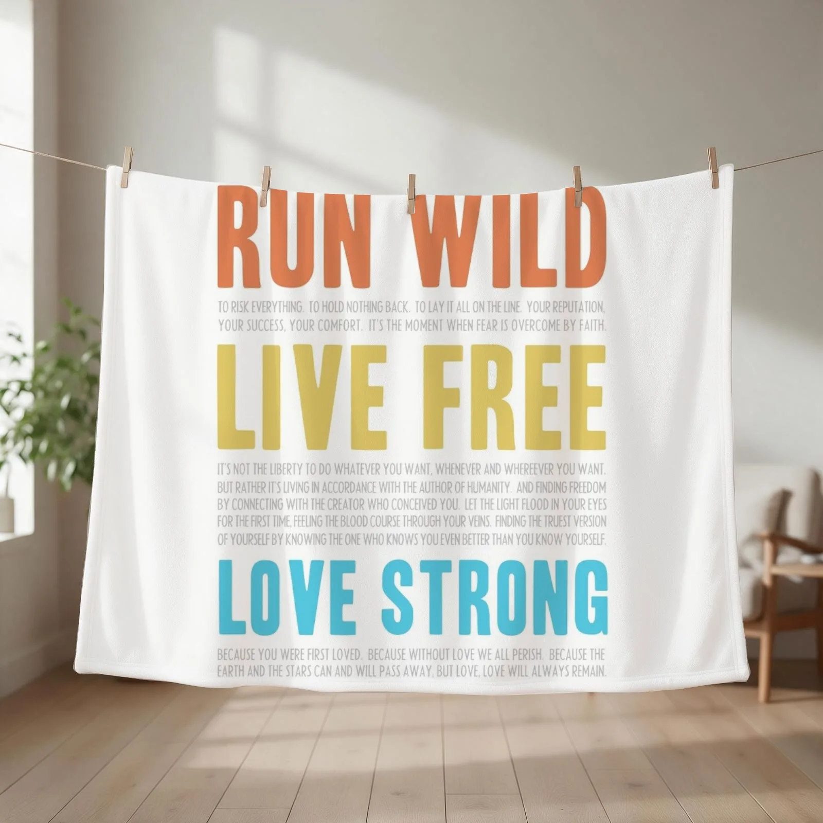 Run Wild. Live Free. Love Strong. (Reprise) Throw Blanket couch cozy soft plush fuzzy picnic outdoor blanket