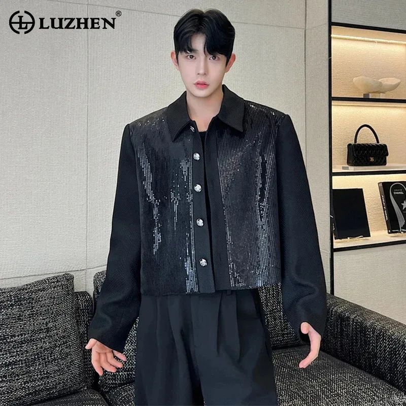 

LUZHEN 2024 Spring New Trendy Korean Sequin Splicing Design Luxury Short Jackets Men Fashion Elegant Handsome Casual Coat LZ3055