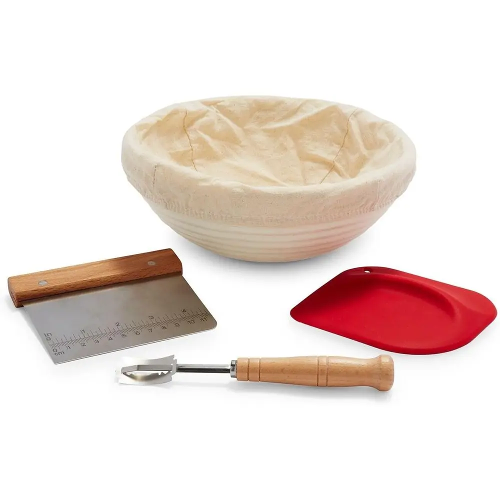 

Complete Artisan Bread Set with 9 Round Proving Basket, Bread Lame with 5 Blades, Stainless Steel Bench Scraper with Wooden Hand
