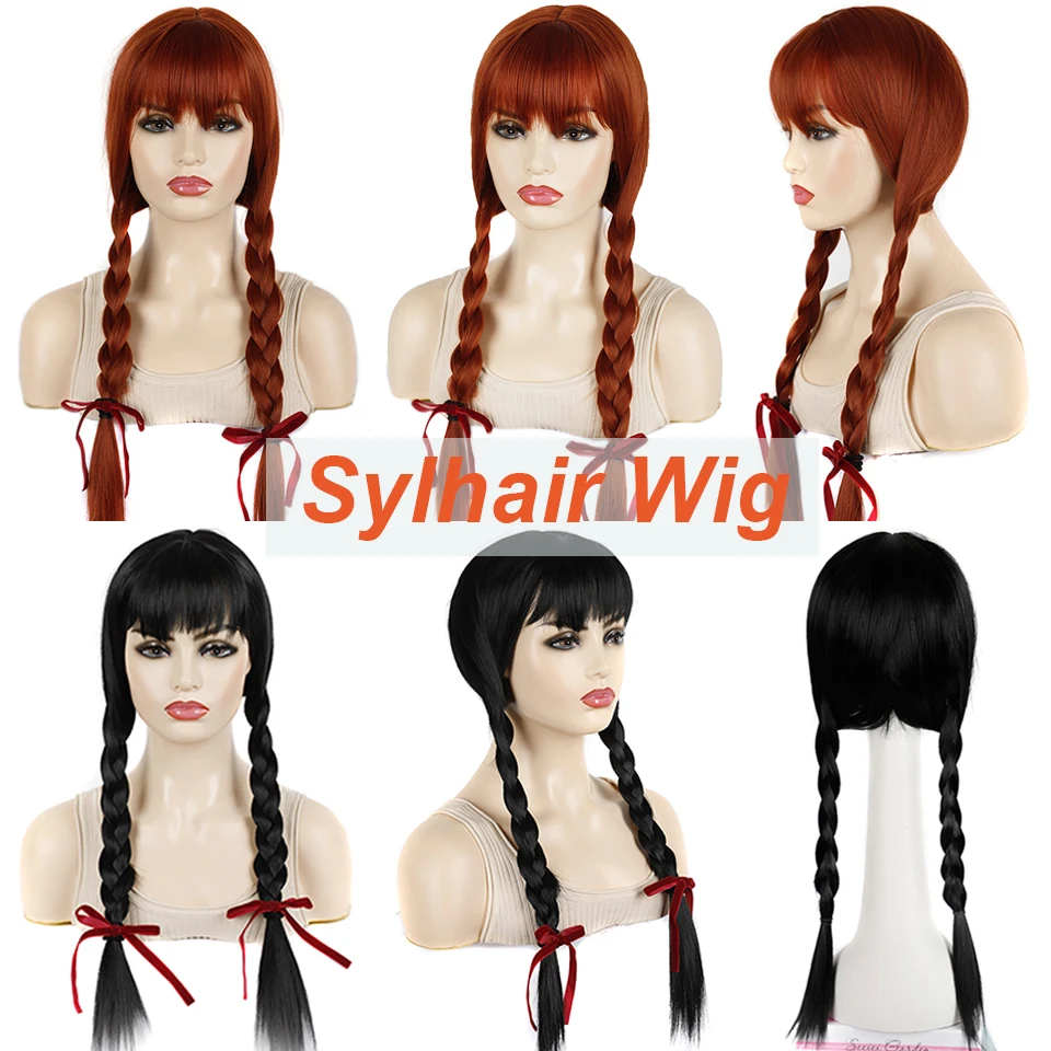 22 Inch Jumbo Box Braids Wig Brown Double Box Braided Wig with Bangs Long Natural Fake Hair Lolita Cosplay Wigs For Black Women