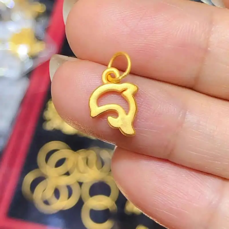 Solid 24K Yellow Gold Pendant Women 999 Gold Dolphin Necklace Pendant 1pcs