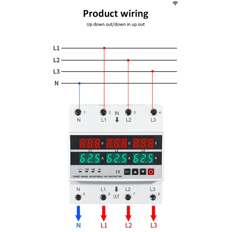 3Phase Din Rail adjustable Over Under Voltage Protector 63A/100A Current Protection Digital Voltmeter Ammeter Power Erengy Meter