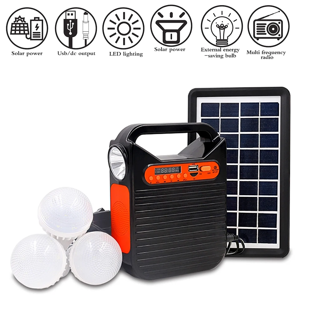 

Outdoor Camping Solar Power System, Solar Emergency Lighting Flashlight Portable bluetooth Radio Solar Generator 4000mAh Battery