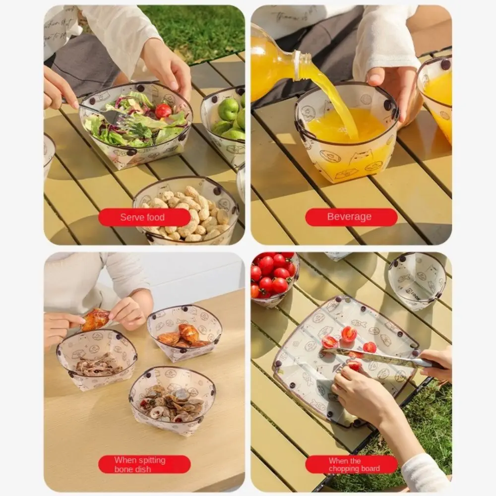 New Foldable Camping Tableware Lightweight PP Travel Dishware Easy to Clean Cartoon Cat Folding Tableware Outdoor Accessories