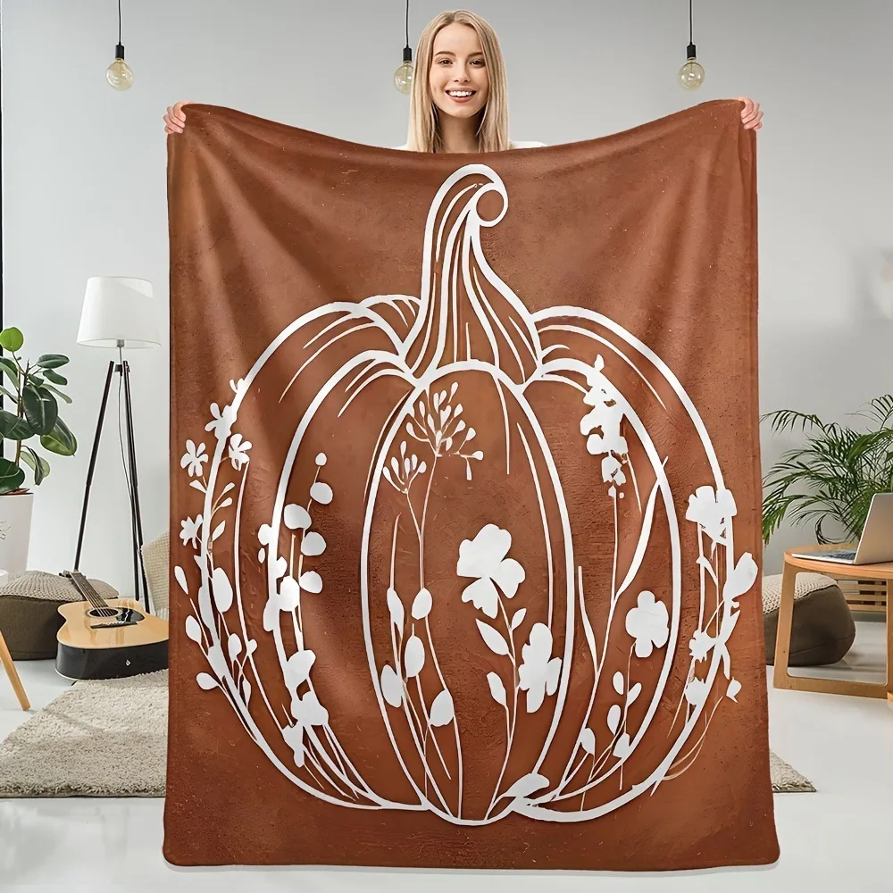 Hot Thanksgiving Themed Flannel Blanket Maple Leaf Pumpkin Print Soft Lunch Break Plush Blanket Gifts Factory Direct Sales