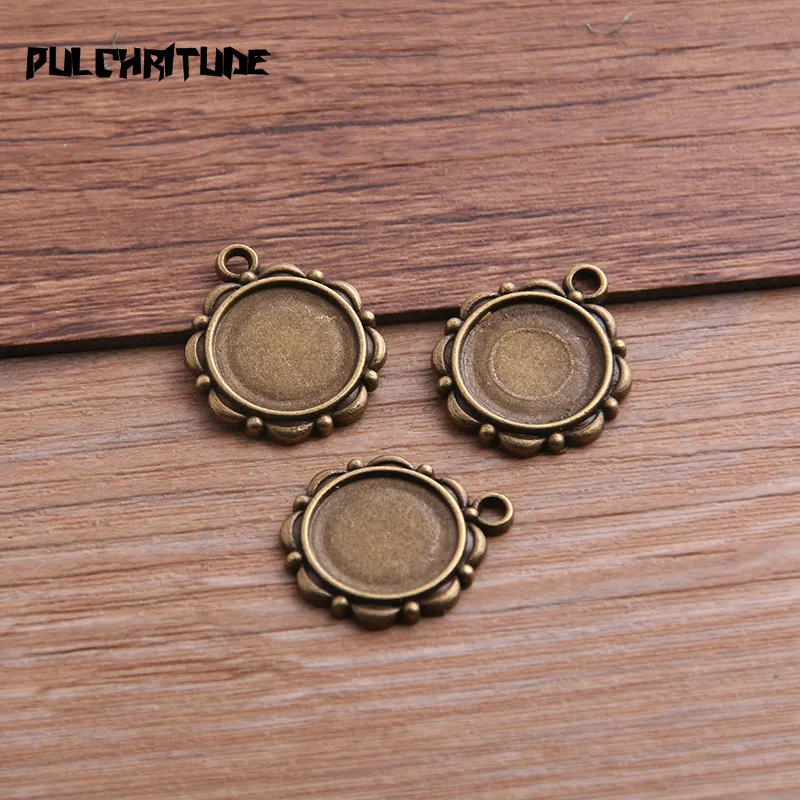 10pcs 14mm Inner Size Antique Bronze And Silver color Flower Style Cabochon Base Cameo Setting Charms Pendant T6764 - Image 3
