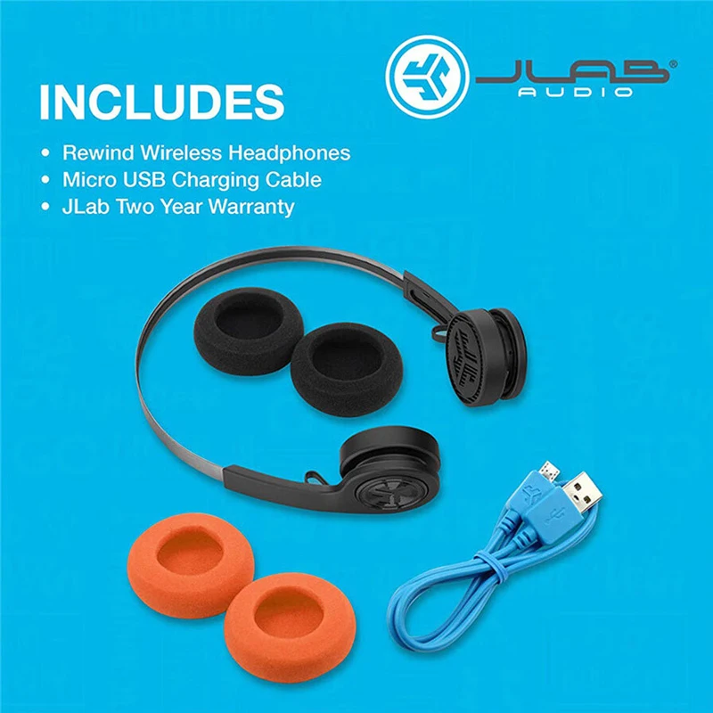 JLab Rewind Wireless Retro Headphones 12H Playtime/Custom EQ3/with Mic Noise Isolation Old-school Rock Bluetooth Headset