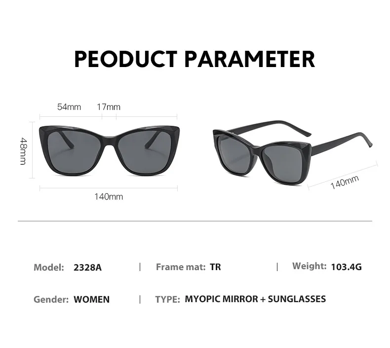Vcka 10 in 1 Frauen Katzenauge Myopie Sonnenbrille Mode polarisierten Magnet clip auf Brille verschreibung pflicht ige Brillen gestelle-0.5 ~-6,0 – Detail 6