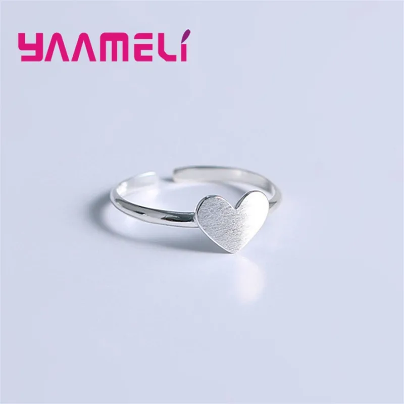Temperament High Polish Heart Opening Ring 925 Sterling Silver Jewelry for Girlfriend Wife Lover Valentines Gifts