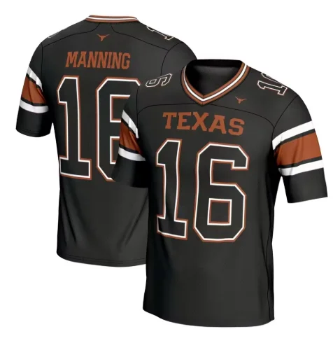 Texas Longhorns 16# Manning Unisex Rugby Jersey, 3D Print Mesh Breathable Football Jersey, 2026 Men Oversize Quick Drying Shirt