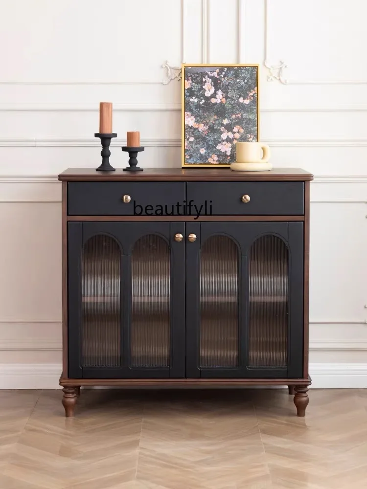 

French retro solid wood dining side cabinet American living room wall locker household storage cabinet