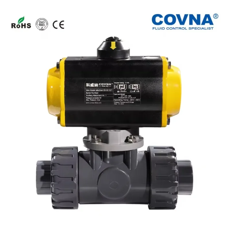 

COVNA B2Bclearance Sale UPVC Pneumatic Ball Valve Spring Return Three Ways Socket Union Pneumatic Valve