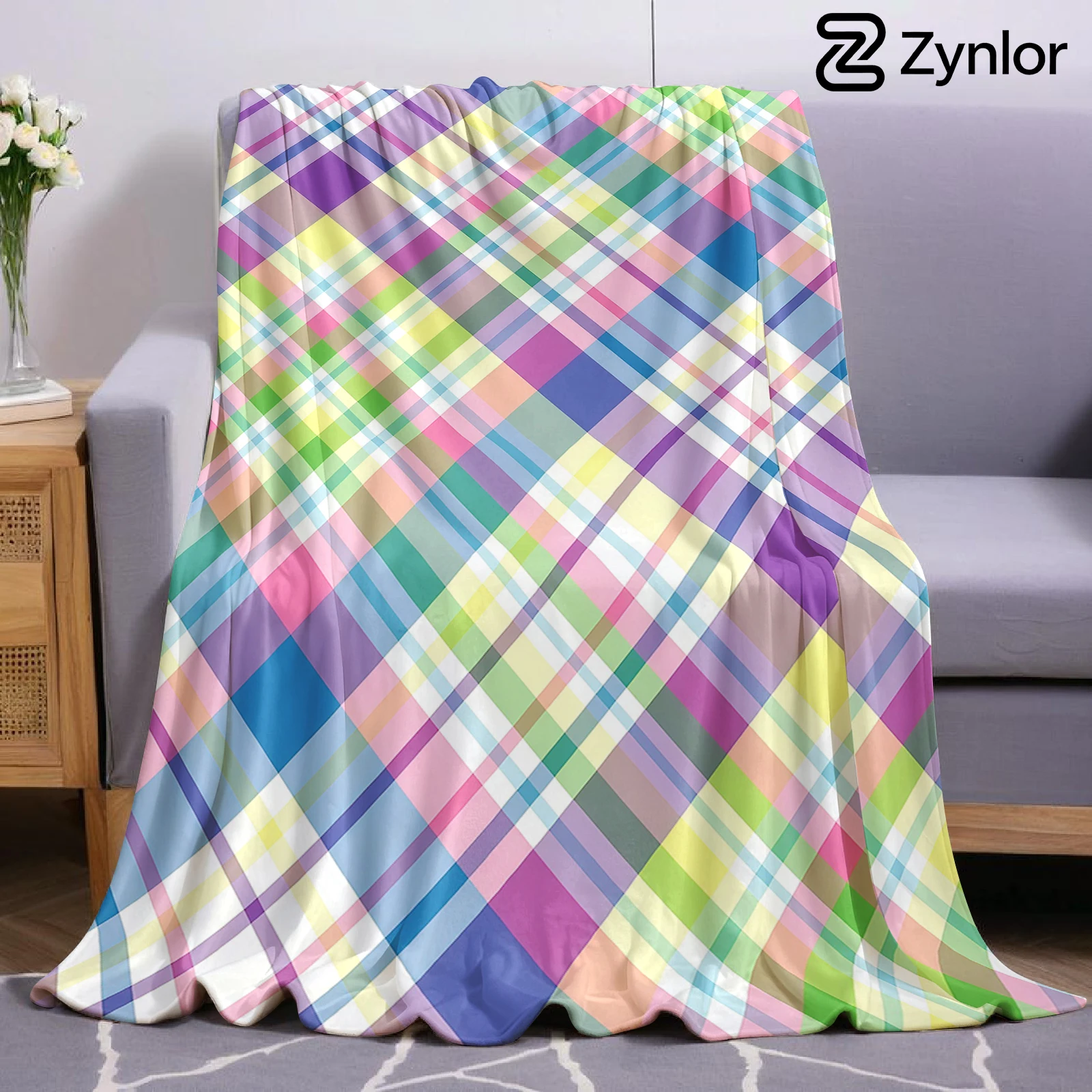 Multicolor Diagonal Plaid Ultra Soft Sherpa Fleece Blanket Fluffy Warm Halloween Cozy Throw for Sofa Couch Bedroom All season