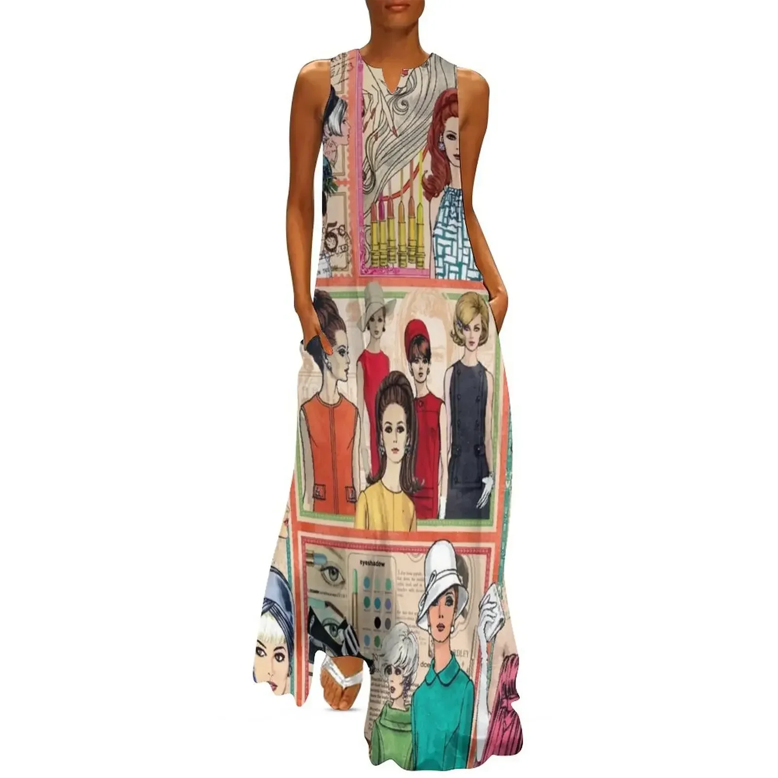 

60s Fashion Collage Long Dress summer dresses for women 2025 elegant dresses for women sexy short dresses daring Dress