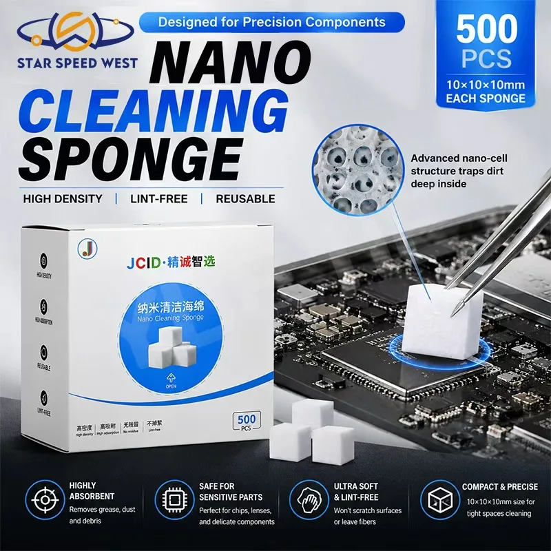JCID HM-5 Nano Cleaning Sponge 500Pcs/Box High Density Micro Pore Structure Lint Free Residue Free for Chips Motherboards Clean
