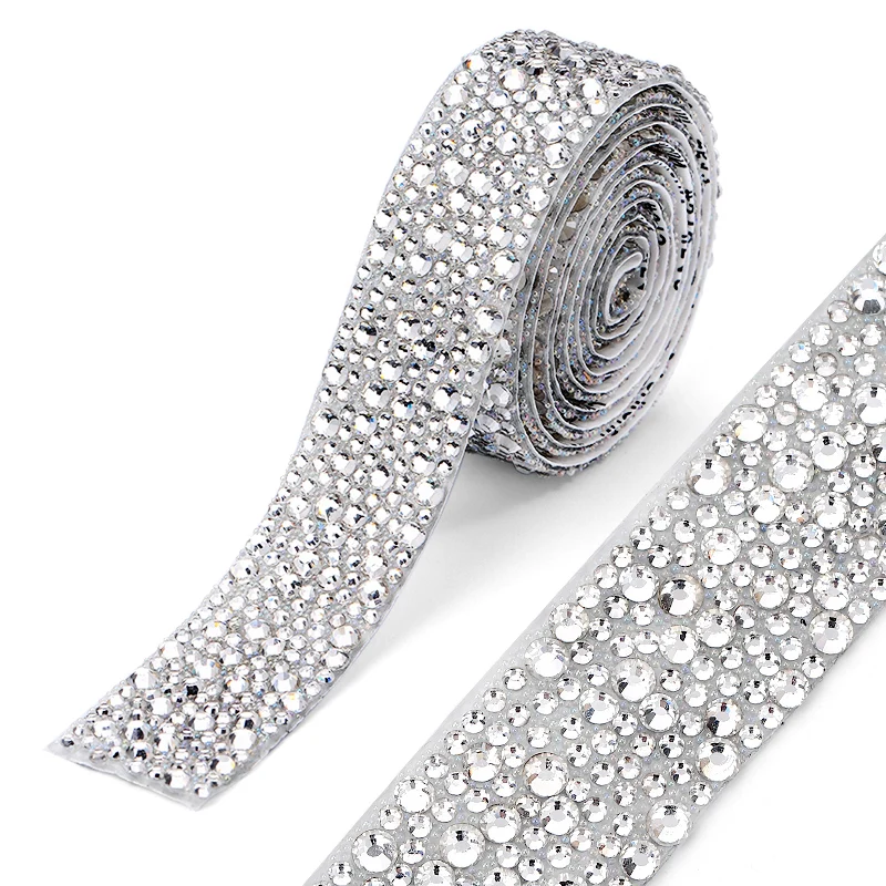 DUCTYSTAL 20mm Rhinestone Trim Samoprzylepna błyszcząca naklejka z kryształu górskiego do dekoracji odzieży DIY Crafts