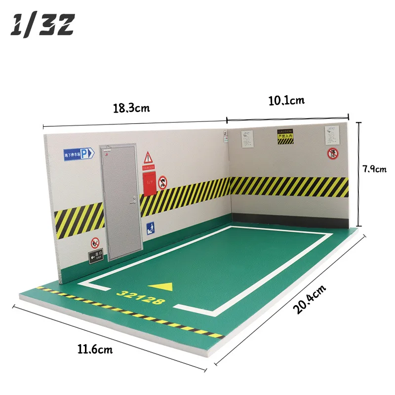 Modelo de estacionamiento de coche de simulación 1:32, escena realista ensamblada, estación de gasolina de PVC, coche de carreras, estacionamiento, modelo de juguete