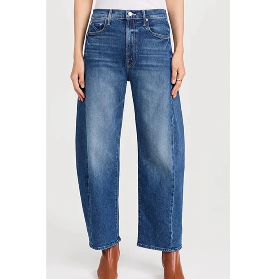 

Джинсы Maxdutti Minimalist Deep Blue с высокой талией, O-образным кроем и силуэтом «банан», модель 2026 года, женская одежда, джинсы-бойфренды из денима