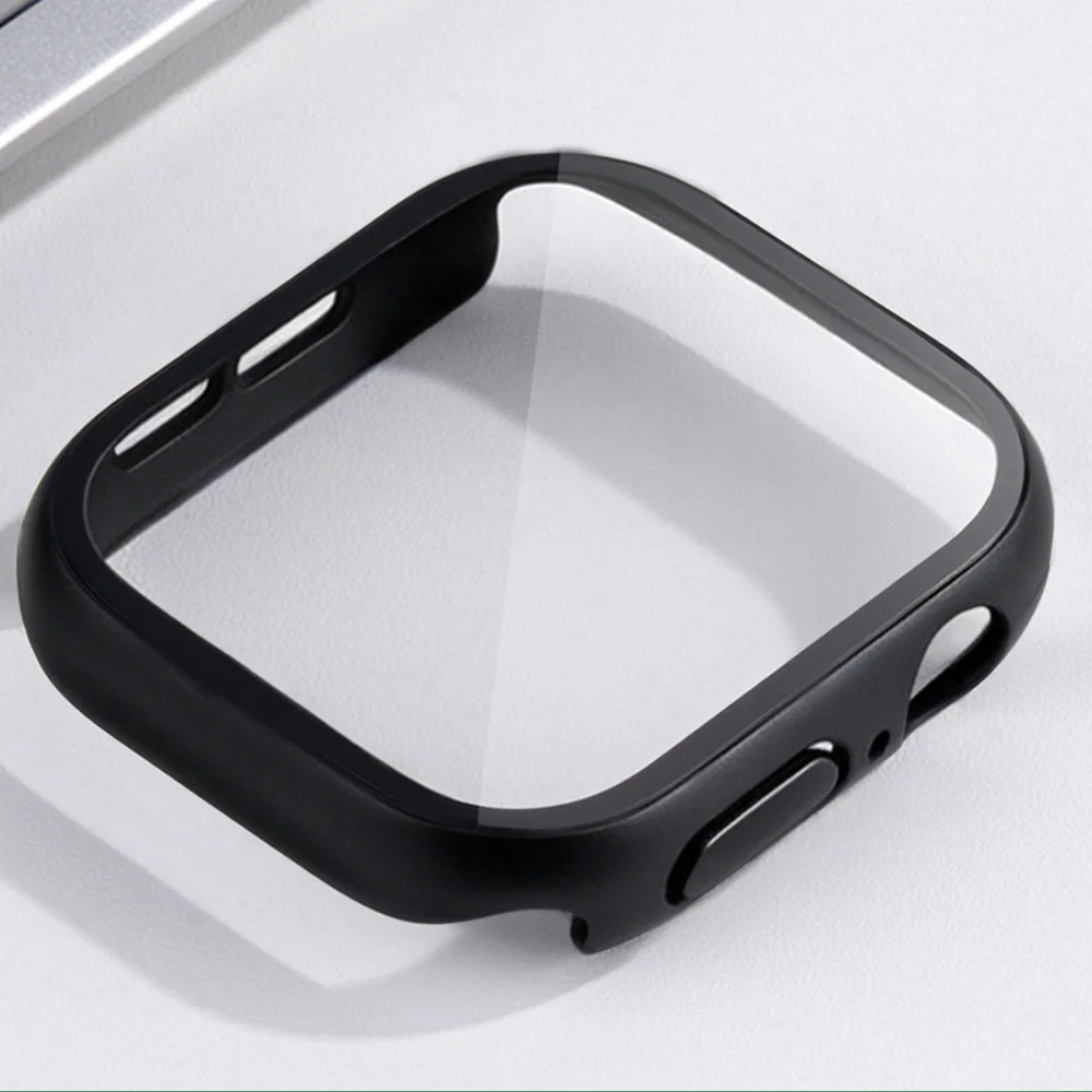 One-piece Case For Apple Watch Series 12 46mm Tempered Glass Protector Film Hard PC Screen Shell Cover for iWatch Series 12 42mm