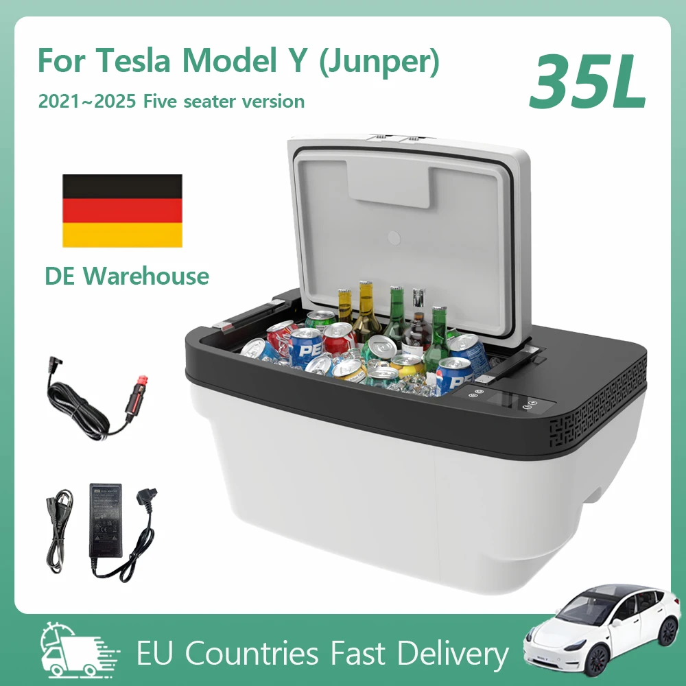 Pour Tesla modèle Y (2021 ~ 2025) coffre-réfrigérateur-congélateur Portable 35L 12V, refroidisseur de Camping et de voyage avec contrôle APP, convient aux 5 places