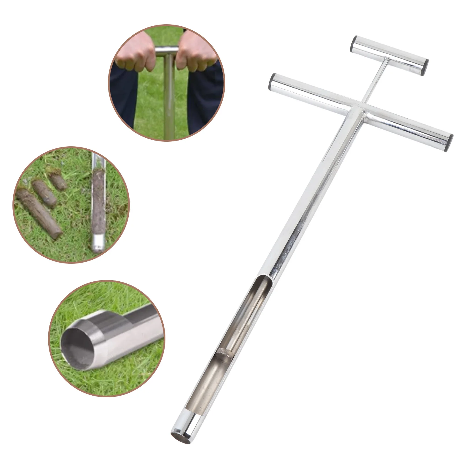 Soil Sample Probe with Ejector Tubular Stainless Steel Rod T Shaped Handle For Plant Care Garden Farm Lawn Care Maintenance