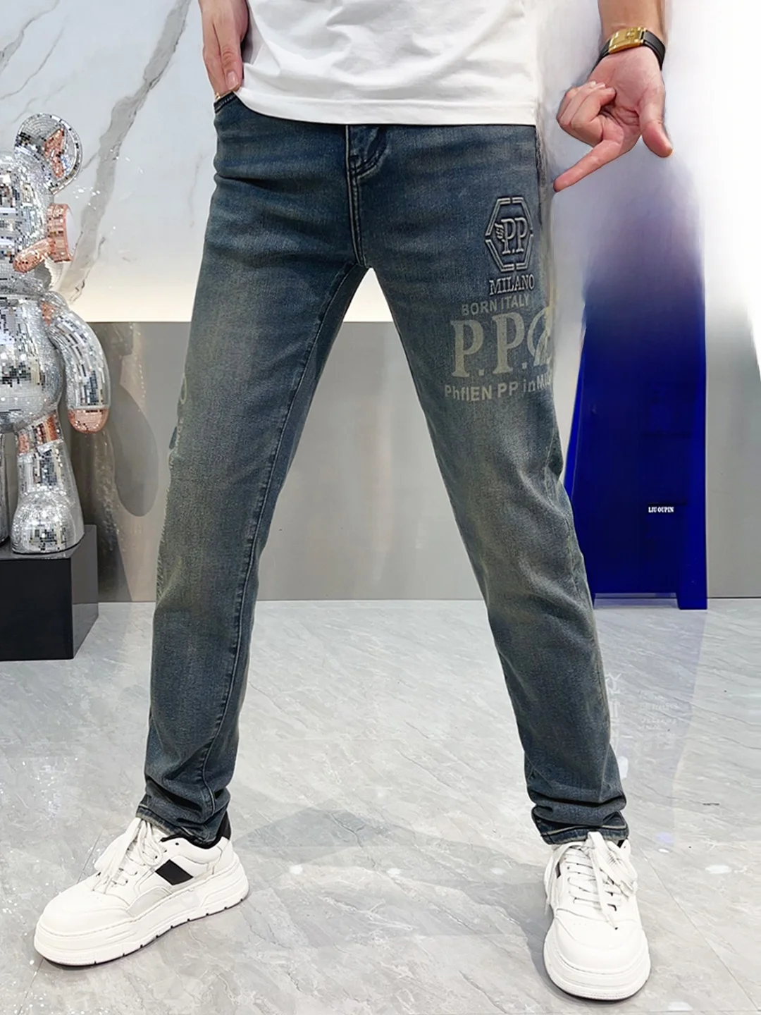 

Faionable Printed Slim Fit Men's Jeans Casual Versatile Autumn Winter Trendy Long Pants Comfortable Breathable Soft Durable