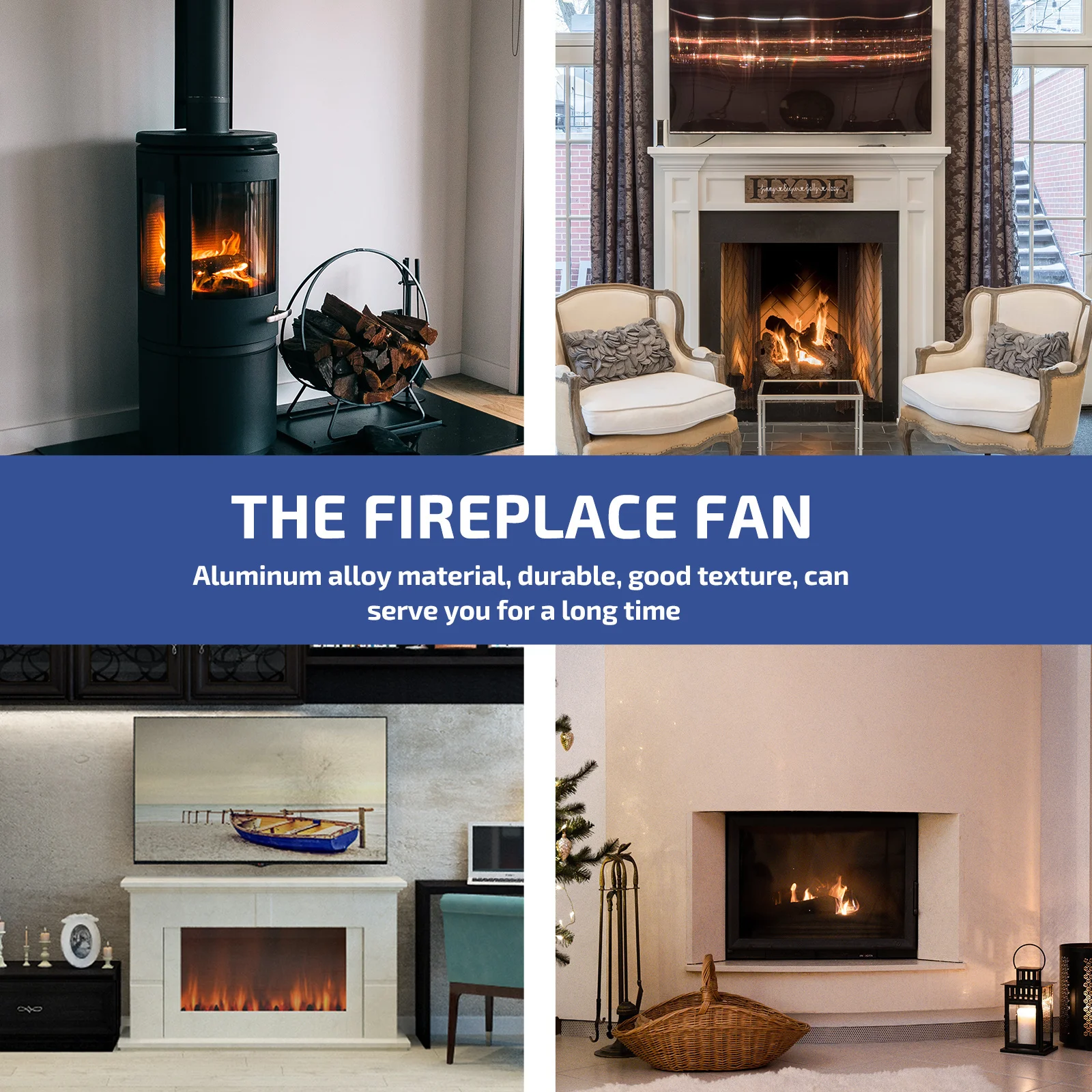 

1 Set Aluminum Alloy Blades Replaceable Stove Accessories For Fireplace Heat Powered Fan Blades Metal Fan Prop Quiet