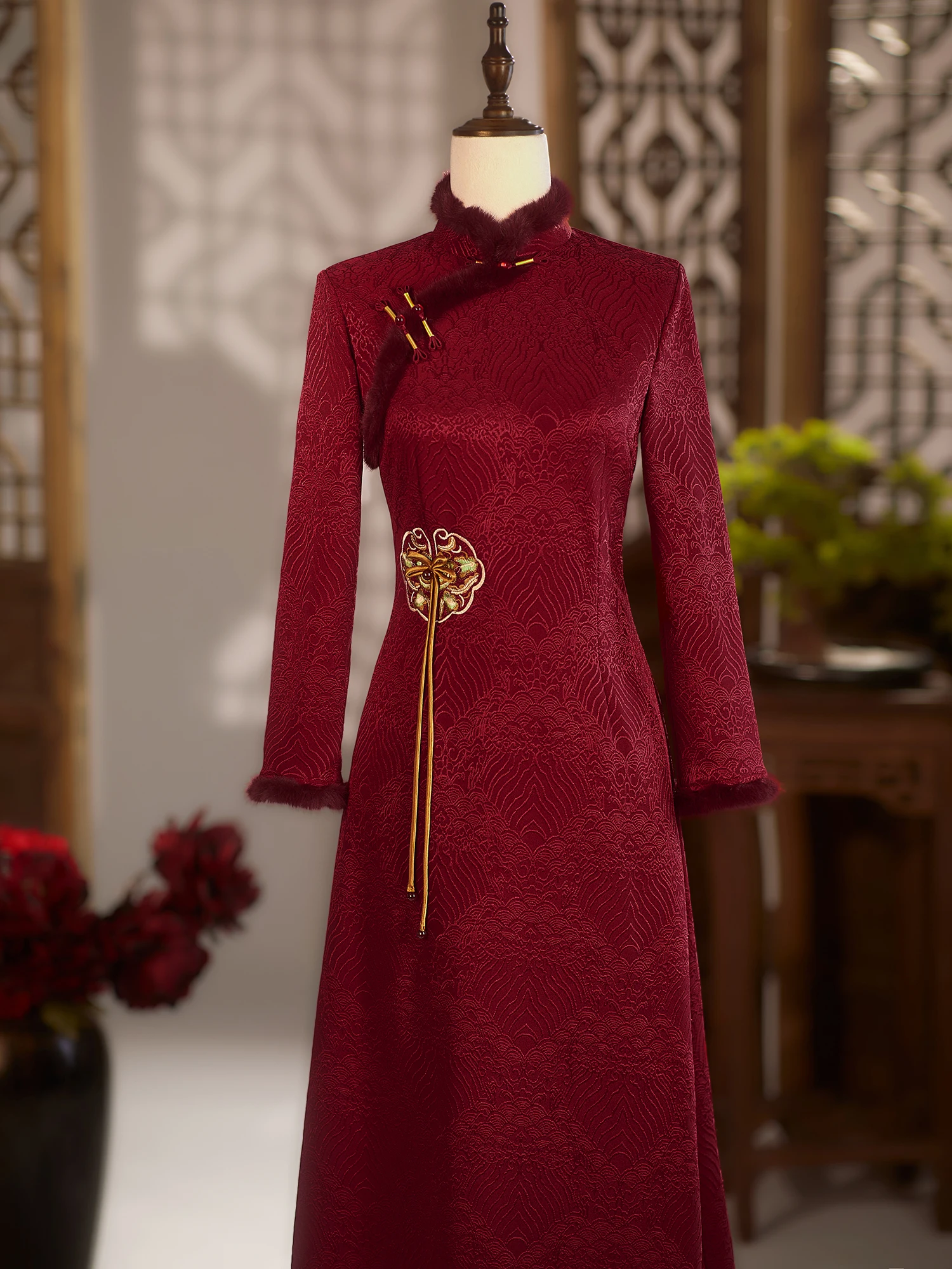 

Fur-Trimmed Wedding Dr for Mother of the Bride Winter Wedding Gown Long Sve Long Dr Warmth for Wedding