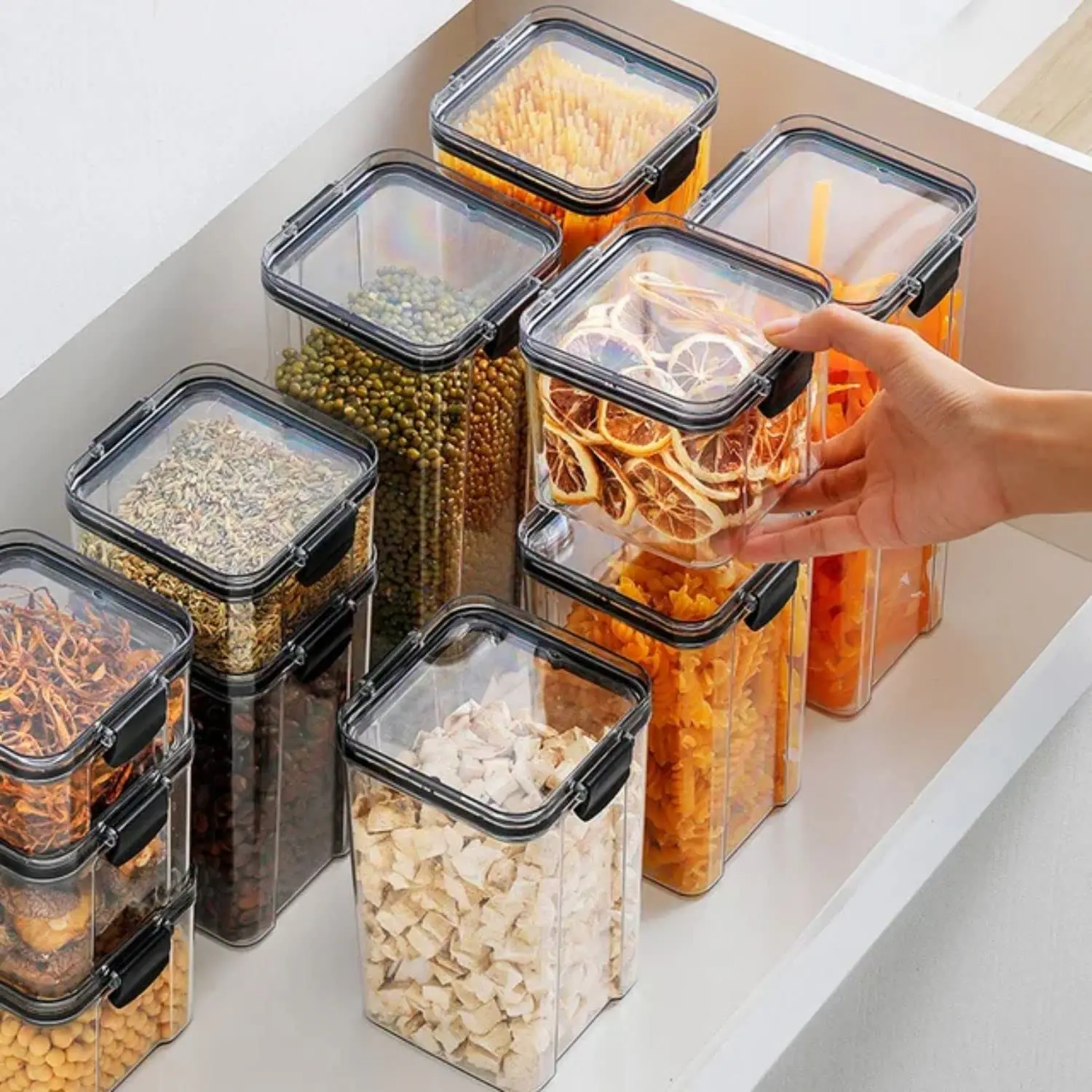 Clear Airtight Food Storage Containers with Lids, Plastic Canister for Kitchen Organizer Storage, for Flour, Sugar, Cereal, Rice