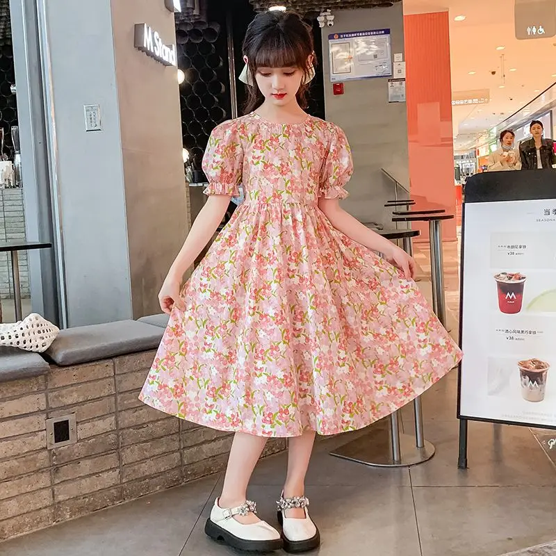 Kids Summer Dress Floral Pattern Girl Party Dress Chinese Style Kids Dress Summer Clothes Girl 6 8 10 12 14 Years Old