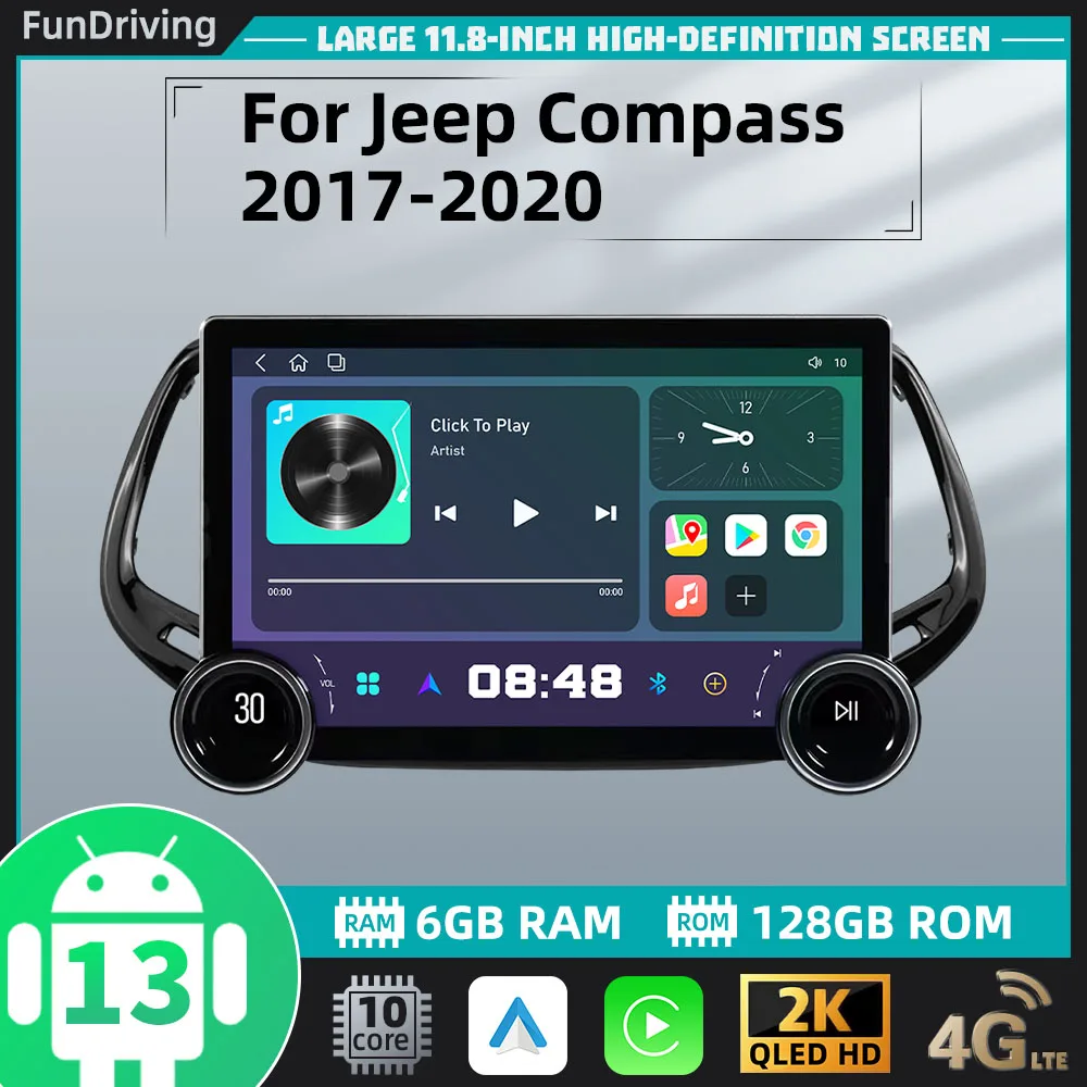 Android 2 Din Car Radio for JEEP Compass 2017 - 2020 Stereo GPS Navigation Multimedia Player Autoradio Audio Auto Head Unit WIFI