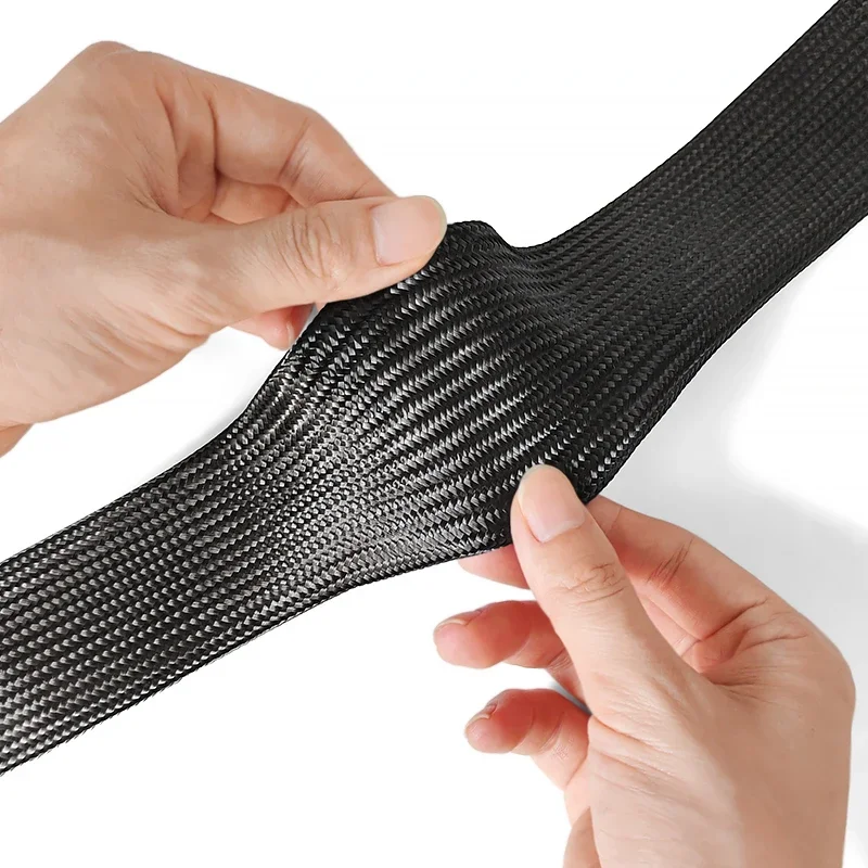 Black Carbon Fibre ID 4~80mm Bushing High Temperature Resistant Braided Mesh Bushing Wire Sleeve High Strength Protection Sleeve
