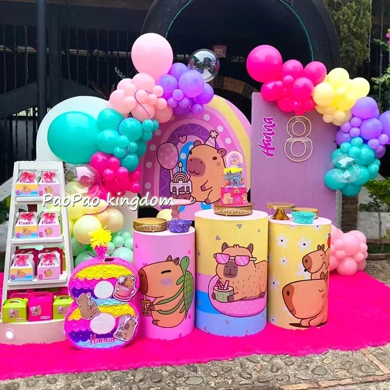 Lindo Catoon Capybara Kit de arco de globos de cumpleaños con lámina de caramelo niños Baby Shower niños decoraciones de fiesta de cumpleaños juguete regalos para niños