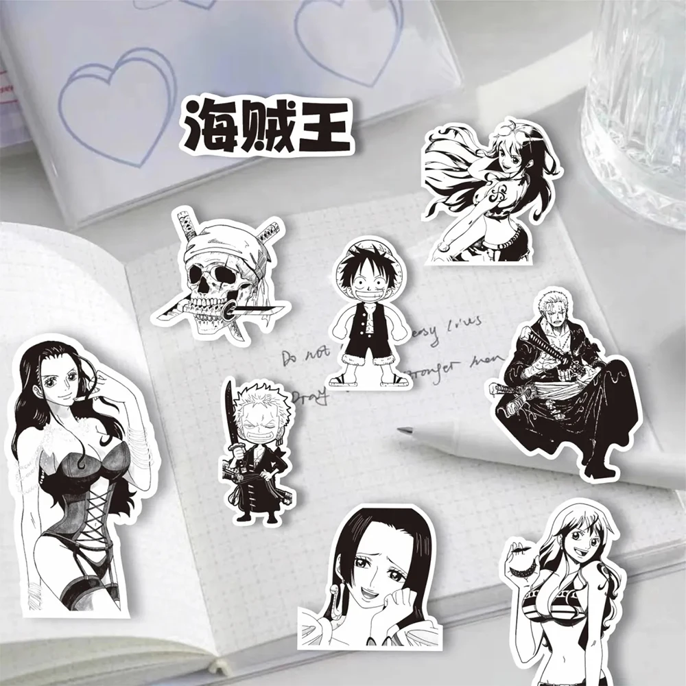 10/30/65pcs Black White Anime ONE PIECE Stickers for Kids DIY Graffiti Motorcycle Skateboard Laptop Waterproof Cool Sticker Toys