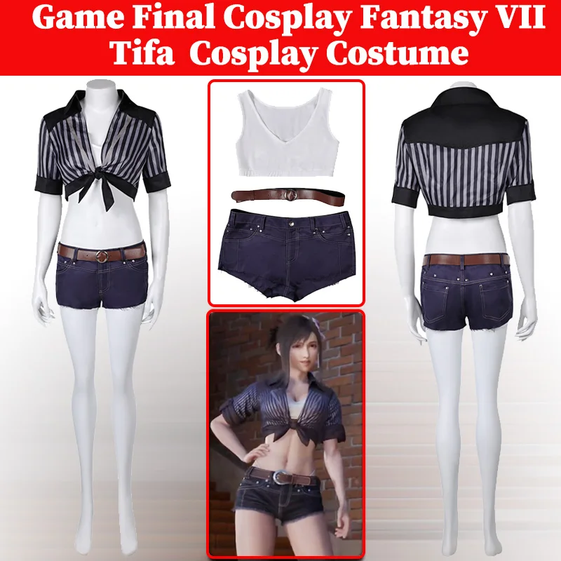 

Костюм для косплея Tifa Lockhart в черную полоску, финальная игра, фэнтези VII, маскировка новорожденных, женские летние пляжные костюмы на Хэллоуин