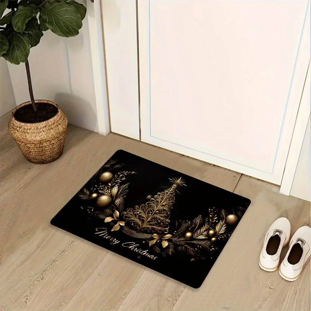Double Snowman Christmas Doormat Winter Forest Lantern Pine Tree Print Entryway Floor Mat for Front Door Indoor Xmas Home Decor