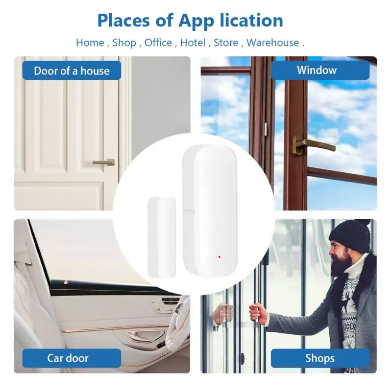 ZY Tuya-Sensor de puerta y ventana con WiFi, detector de apertura/cierre de puerta de casa inteligente a través del Control de vida inteligente,