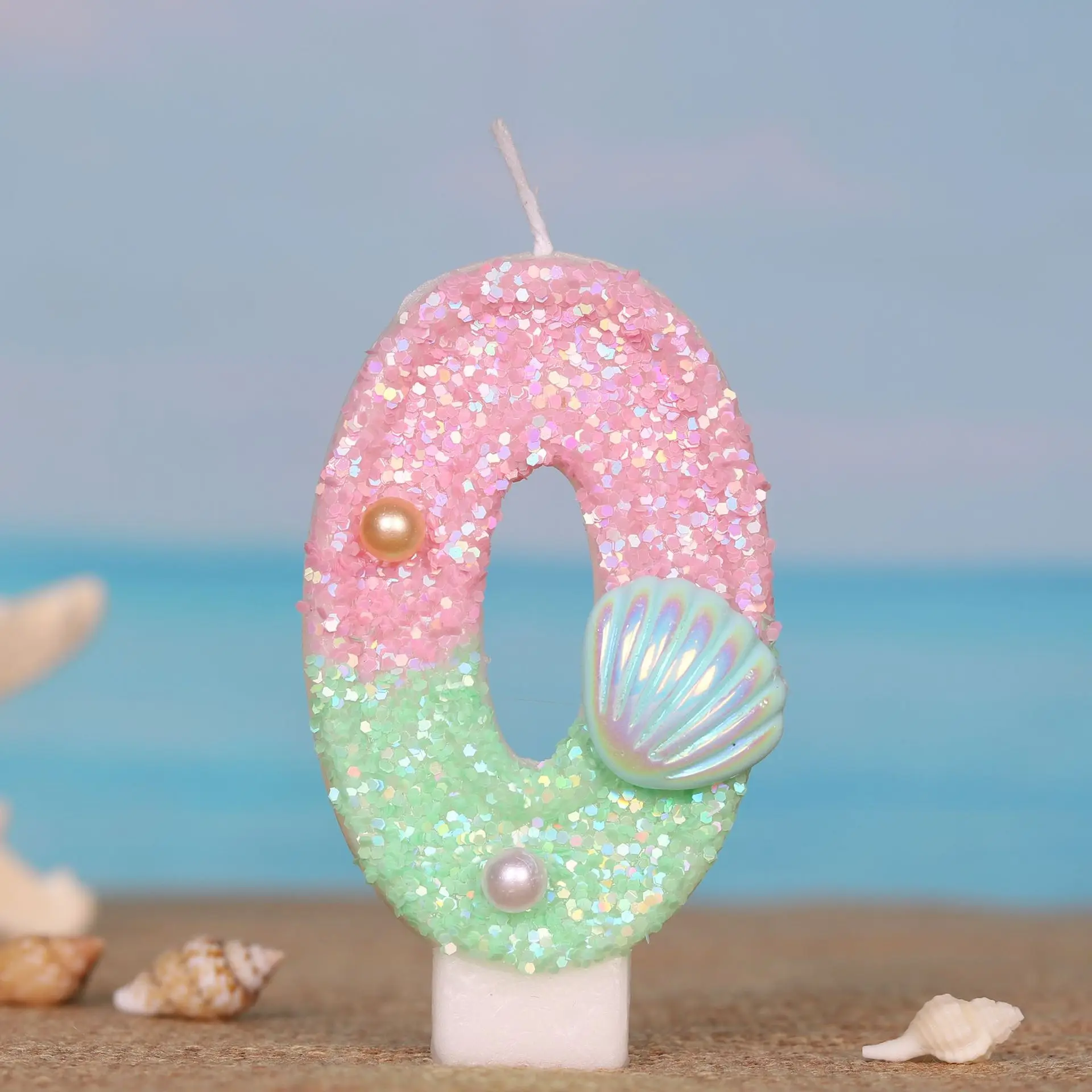 Shell Beautiful Pearl Digital Candle Birthday Cake Inlay Decoration