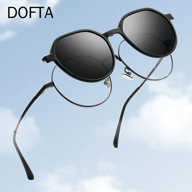 DOFTA Clip Optical Prescription Eyeglasses with Polarized Lens Titanium Myopia Glasses Frame Women Men Polygon Magnet  5878